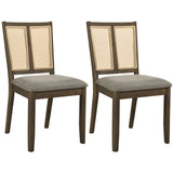 Rattan Dining Chairs Set of 2 with Curved Backrest & Padded Seat for Dining Room
