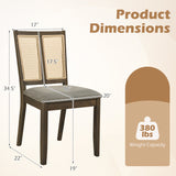 Rattan Dining Chairs Set of 2 with Curved Backrest & Padded Seat for Dining Room