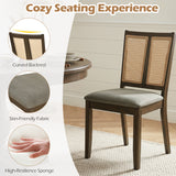 Rattan Dining Chairs Set of 2 with Curved Backrest & Padded Seat for Dining Room