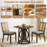 Rattan Dining Chairs Set of 2 with Curved Backrest & Padded Seat for Dining Room