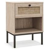 Rattan Nightstand Boho End Table with Rattan Drawer & Open Shelf