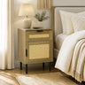 Rattan Nightstand with Drawer and Storage Cabinet for Bedroom Dorm