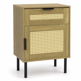 Rattan Nightstand with Drawer and Storage Cabinet for Bedroom Dorm