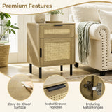 Rattan Nightstand with Drawer and Storage Cabinet for Bedroom Dorm