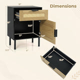 Rattan Nightstand with Drawer and Storage Cabinet for Bedroom Dorm