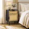Rattan Nightstand with Drawer and Storage Cabinet for Bedroom Dorm