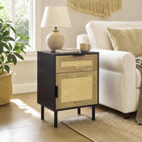Rattan Nightstand with Drawer and Storage Cabinet for Bedroom Dorm