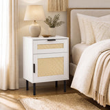Rattan Nightstand with Drawer and Storage Cabinet for Bedroom Dorm