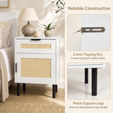 Rattan Nightstand with Drawer and Storage Cabinet for Bedroom Dorm