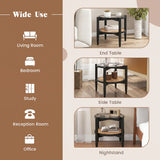 Rattan Round Side End Table with Tempered Glass Tabletop