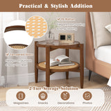 Rattan Round Side End Table with Tempered Glass Tabletop