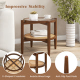 Rattan Round Side End Table with Tempered Glass Tabletop