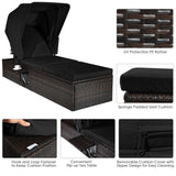 Chaise Cushioned Top Canopy Patio Rattan Lounge Chair with Tea Table