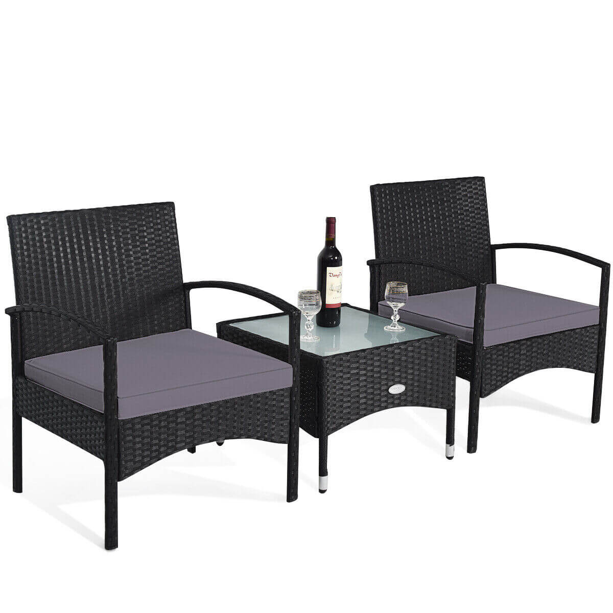 3 Pieces Patio Wicker Rattan Furniture Set with Cushion for Lawn Backyard