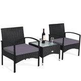 3 Pieces Patio Wicker Rattan Furniture Set with Cushion for Lawn Backyard