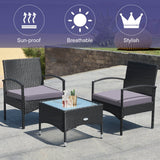 3 Pieces Patio Wicker Rattan Furniture Set with Cushion for Lawn Backyard