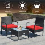 3 Pieces Patio Wicker Rattan Furniture Set with Cushion for Lawn Backyard