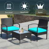 3 Pieces Patio Wicker Rattan Furniture Set with Cushion for Lawn Backyard