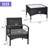 3 Pieces Patio Wicker Rattan Furniture Set with Cushion for Lawn Backyard