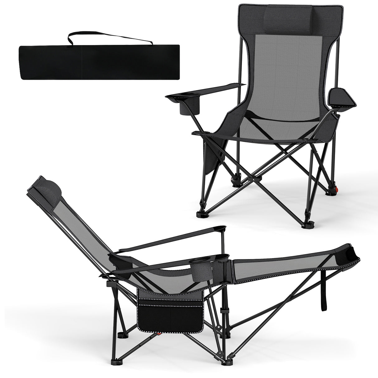 Reclining Camping Chair with Removable Footrest and Adjustable Backrest