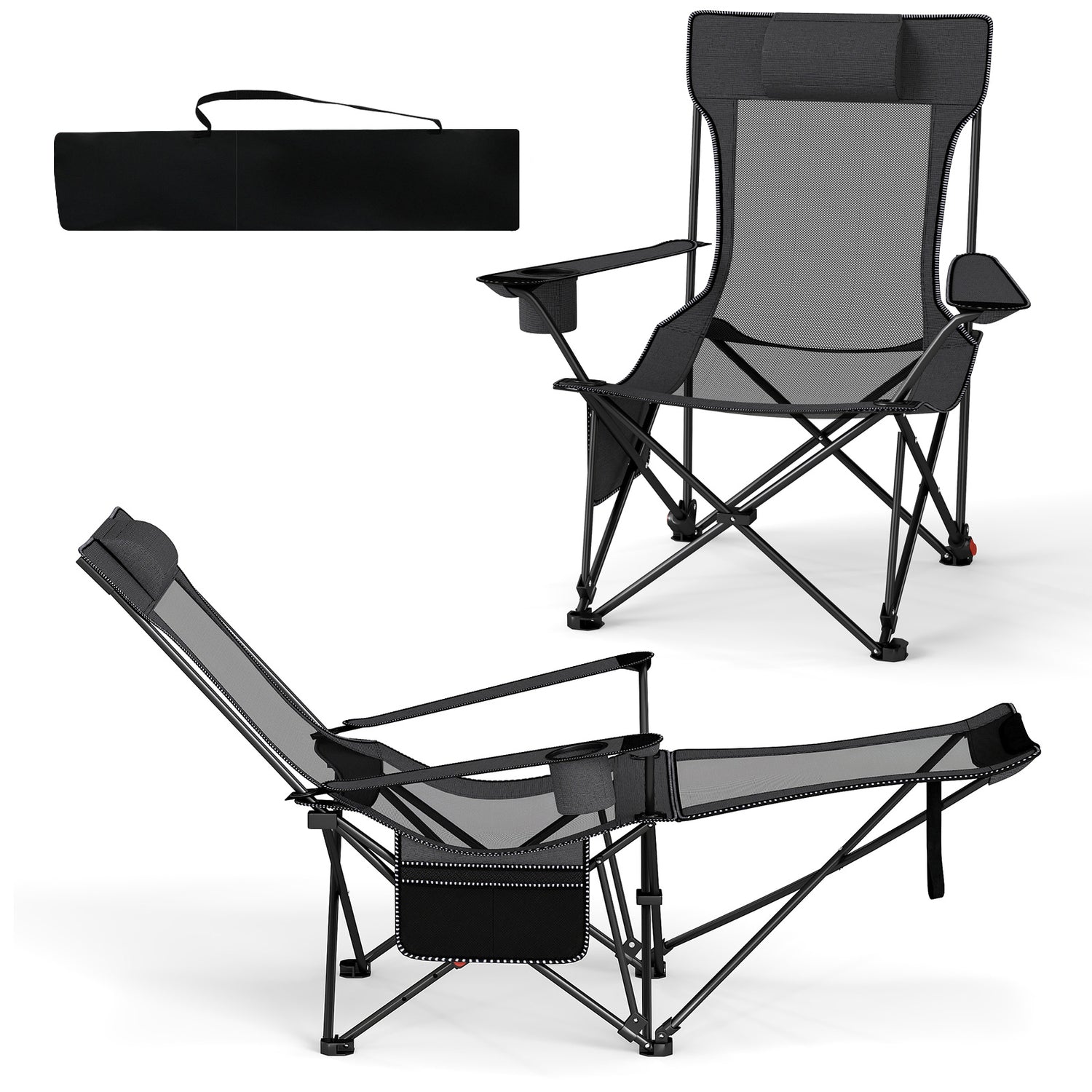 Reclining Camping Chair with Removable Footrest and Adjustable Backrest