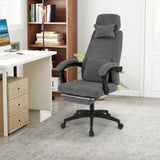 Reclining Office Chair Chenille Fabric Upholstered Computer Desk Chair-Gray