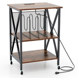Mid-Century Record Player Stand with Built-in Charging Station