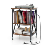 Mid-Century Record Player Stand with Built-in Charging Station
