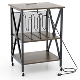 Mid-Century Record Player Stand with Built-in Charging Station