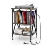 Mid-Century Record Player Stand with Built-in Charging Station