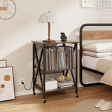 Mid-Century Record Player Stand with Built-in Charging Station