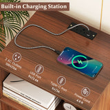 Record Player Stand with Charging Station Turntable Stand with Vinyl Storage-Walnut