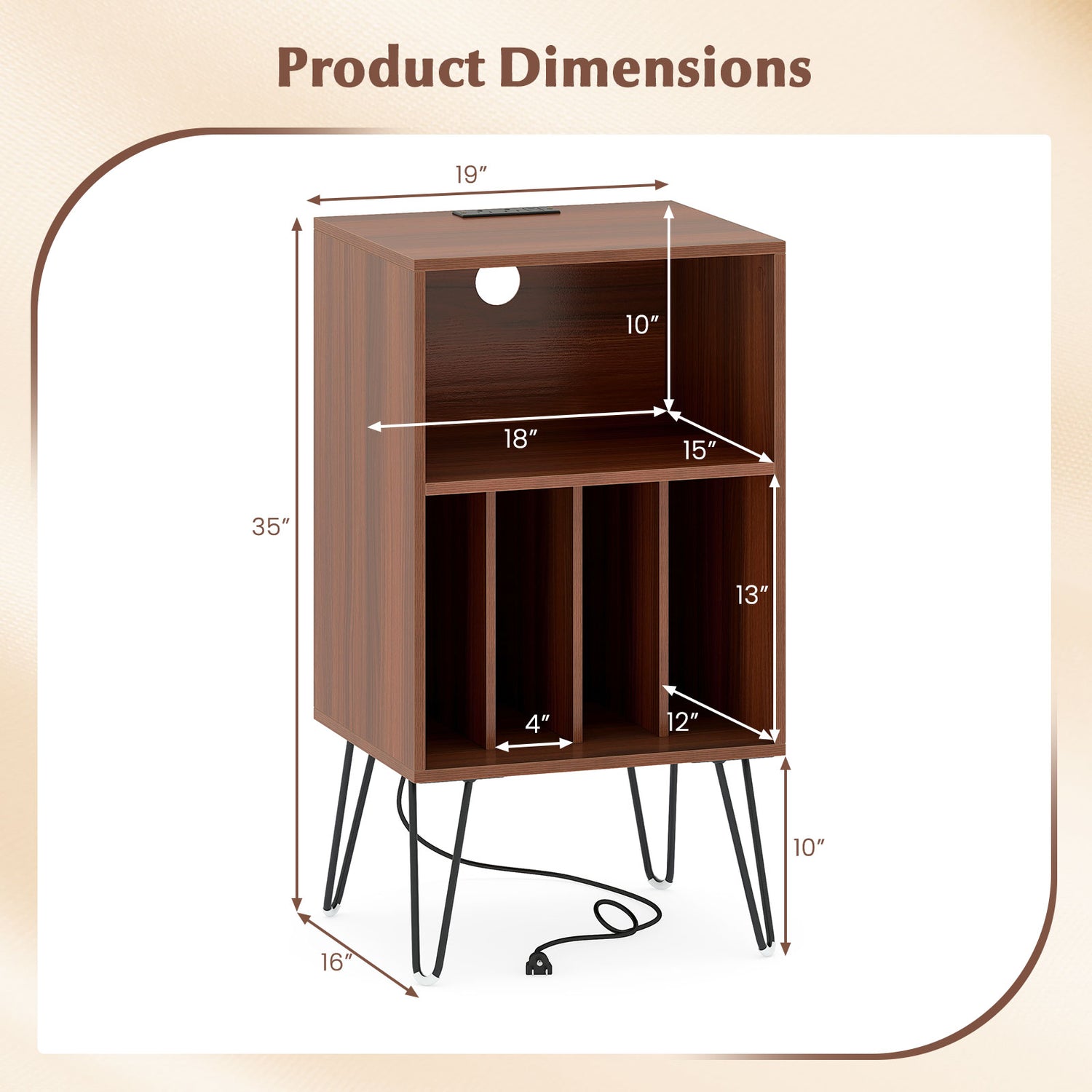 Record Player Stand with Charging Station Turntable Stand with Vinyl Storage-Walnut