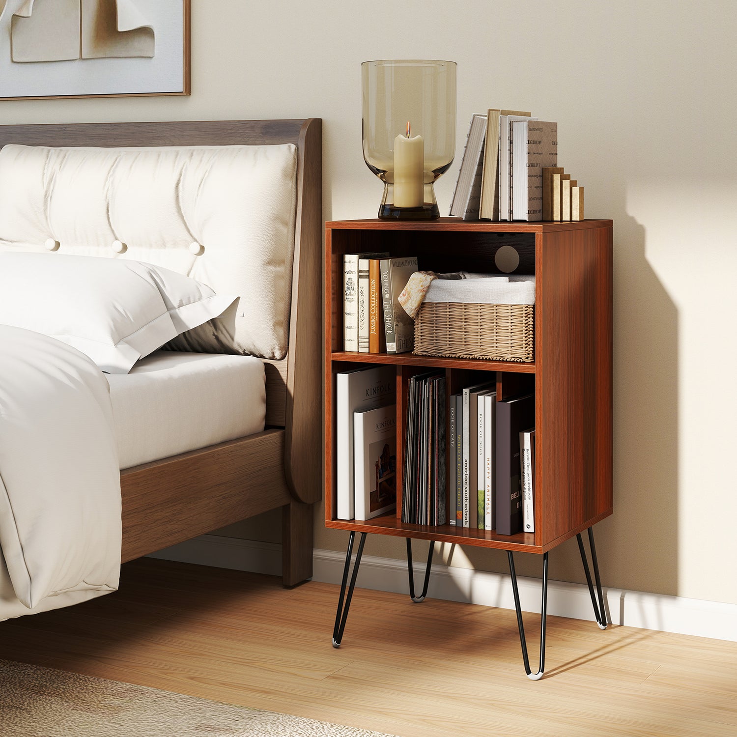 Record Player Stand with Charging Station for Living Room Bedroom