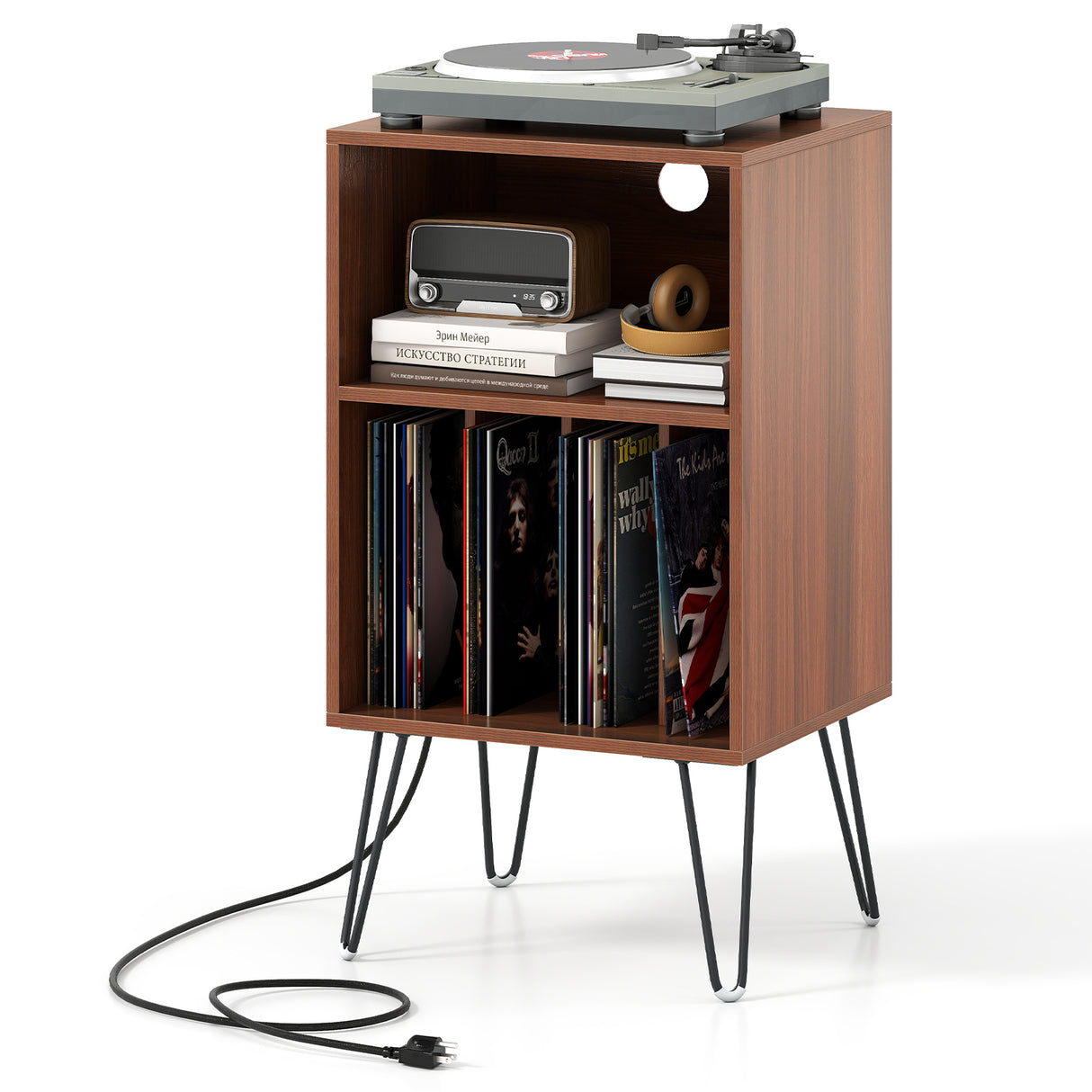 Record Player Stand with Charging Station for Living Room Bedroom