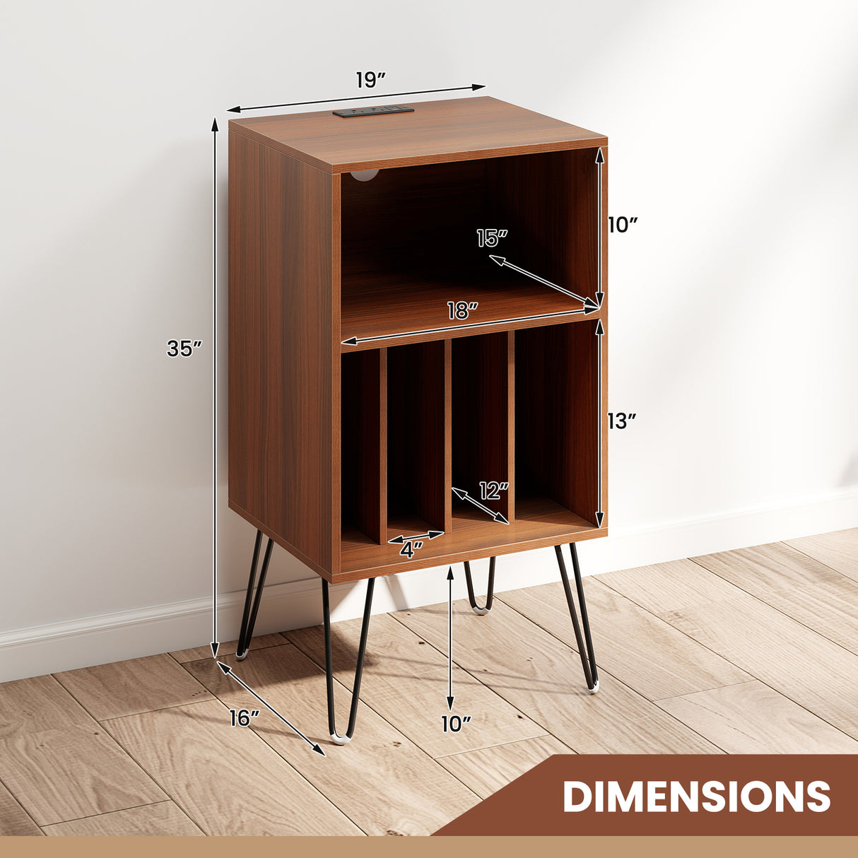 Record Player Stand with Charging Station for Living Room Bedroom