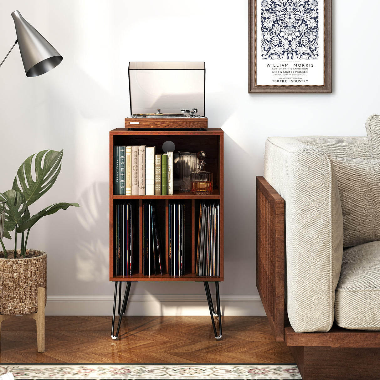 Record Player Stand with Charging Station for Living Room Bedroom