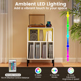 Record Player Stand with LED Light and Charging Station