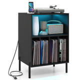 Record Player Stand with LED Light and Charging Station