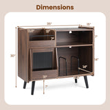 Record Player Stand with LED Light and Power Outlets Large Turntable Stand with Sliding Door-Brown