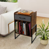 Record Player Stand with Drawer and Record Holder