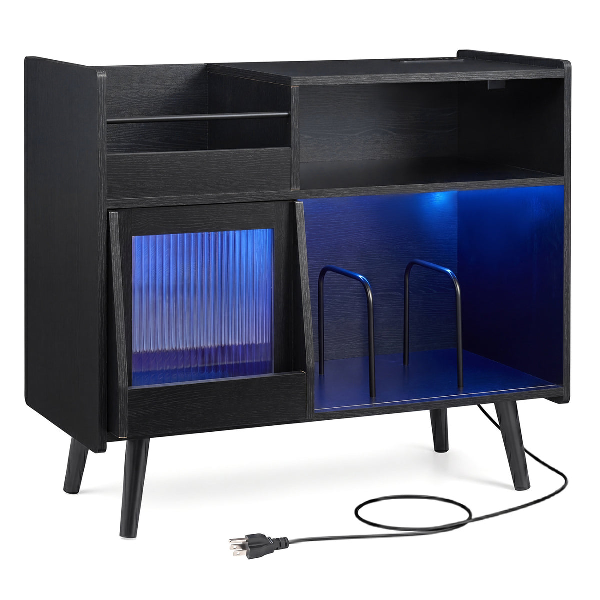 Record Player Stand with LED Light and Power Outlets