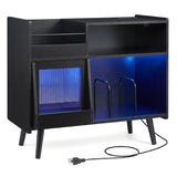 Record Player Stand with LED Light and Power Outlets