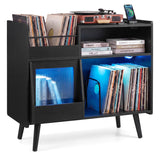 Record Player Stand with LED Light and Power Outlets