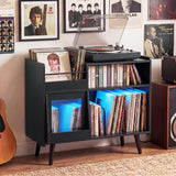 Record Player Stand with LED Light and Power Outlets