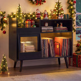 Record Player Stand with LED Light and Power Outlets