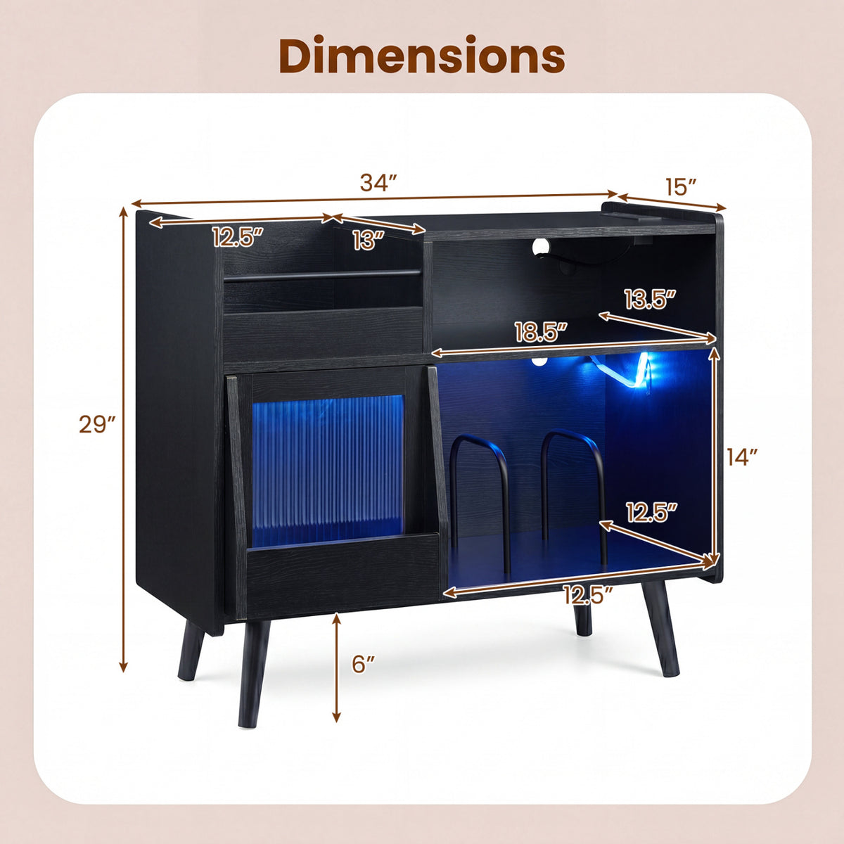 Record Player Stand with LED Light and Power Outlets
