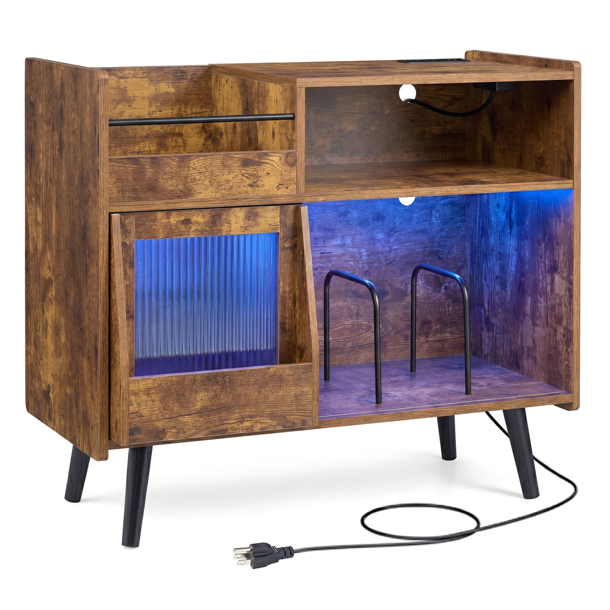 Record Player Stand with LED Light and Power Outlets