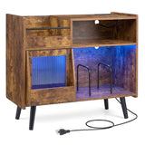 Record Player Stand with LED Light and Power Outlets