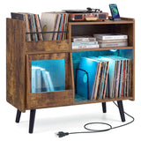Record Player Stand with LED Light and Power Outlets